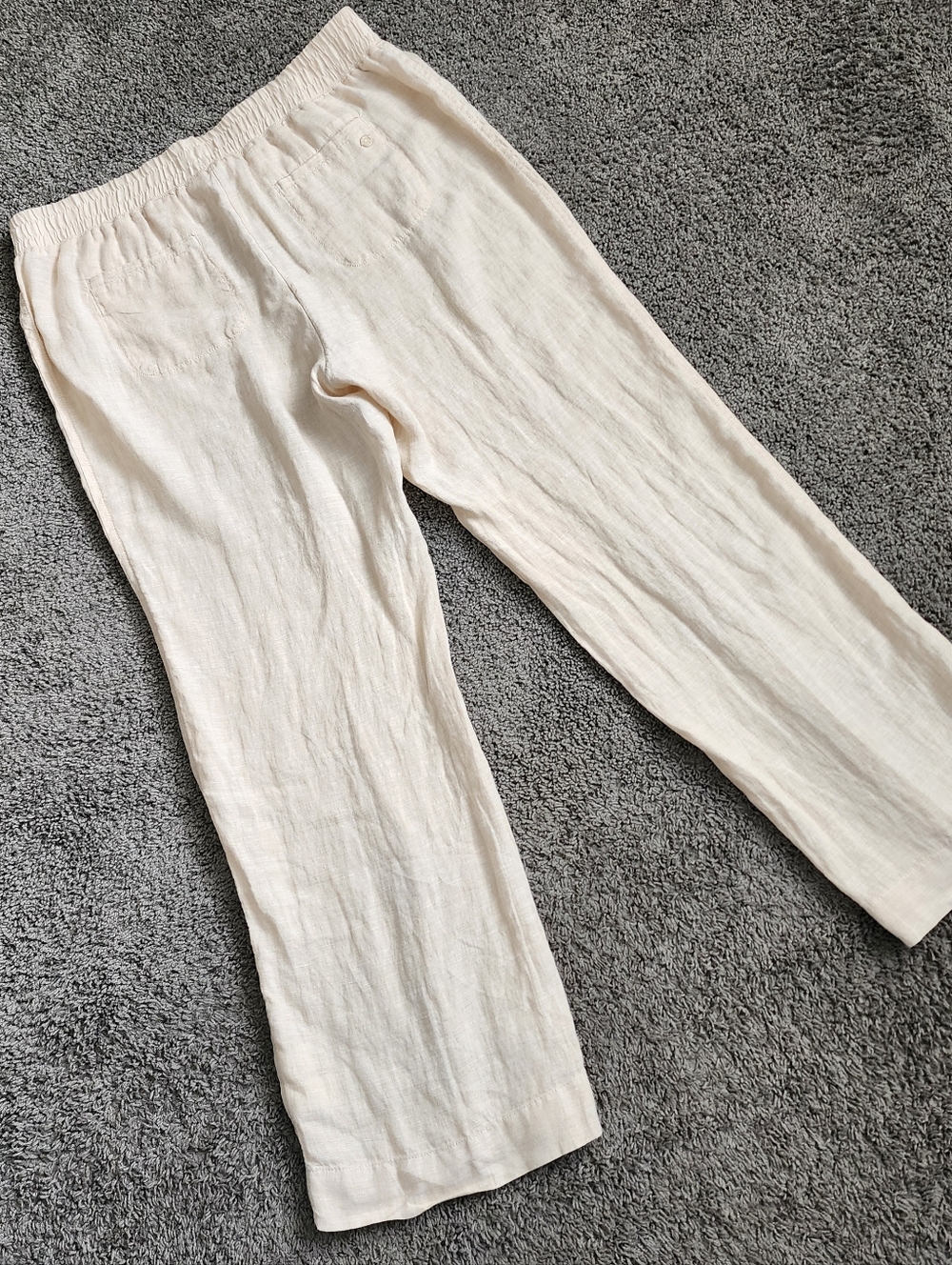 Lilly Pulitzer Palazzo Pants WOMENS XL Beige Deri Linen Wide Leg Elastic Waist